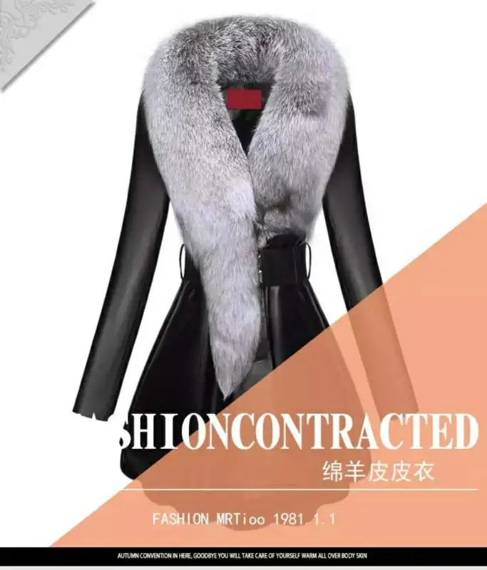 Faux Fur Coat Women Winter Female Sheepskin Coats Pure Color Faux Fox Fur Collars Snap Fastener Furs
