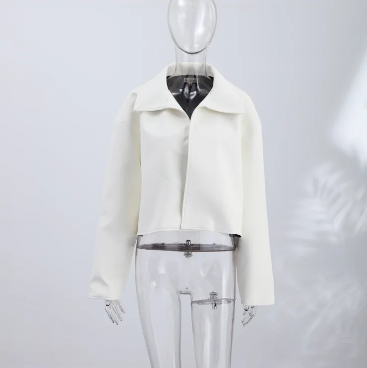 Fashion Faux Leather Jacket Women Solid Stand Neck Full Sleeve Loose Cropped Coats Lady New Causal Chic Autumn Outwear 2026