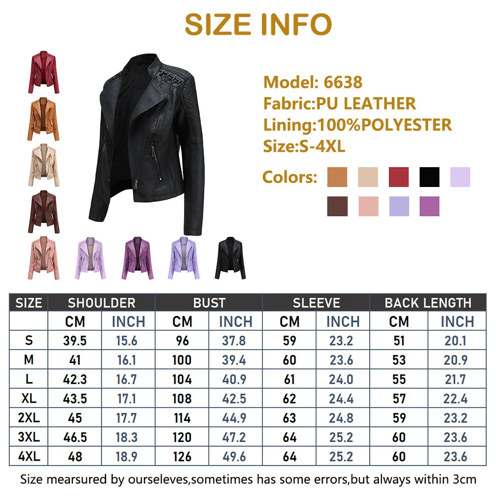 2023Spring Autumn Ladies Motorcycle Leather Jackets Women Turn-down Collar Zipper Slim Black Moto & Biker Jacket Female Leather