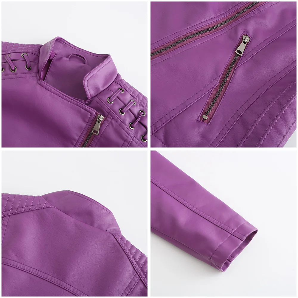 2023Spring Autumn Ladies Motorcycle Leather Jackets Women Turn-down Collar Zipper Slim Black Moto & Biker Jacket Female Leather