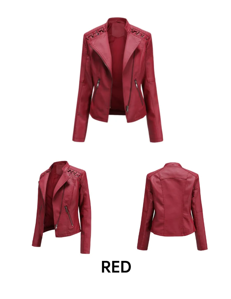 2023Spring Autumn Ladies Motorcycle Leather Jackets Women Turn-down Collar Zipper Slim Black Moto & Biker Jacket Female Leather