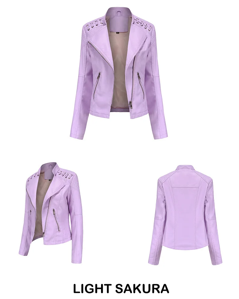 2023Spring Autumn Ladies Motorcycle Leather Jackets Women Turn-down Collar Zipper Slim Black Moto & Biker Jacket Female Leather