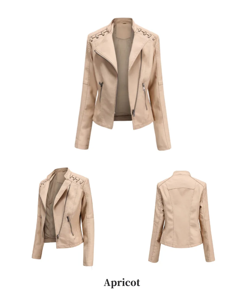 2023Spring Autumn Ladies Motorcycle Leather Jackets Women Turn-down Collar Zipper Slim Black Moto & Biker Jacket Female Leather