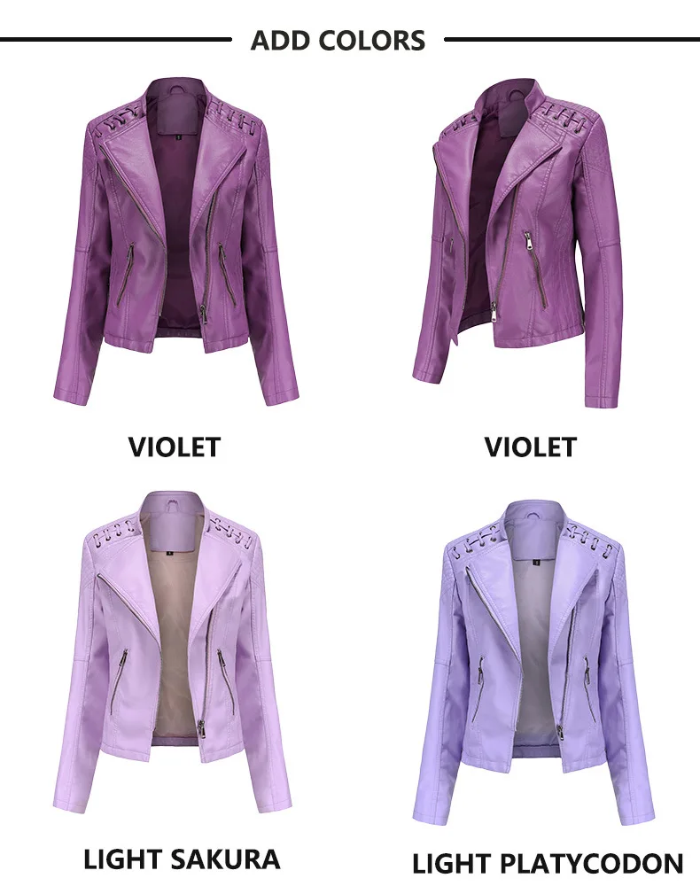 2023Spring Autumn Ladies Motorcycle Leather Jackets Women Turn-down Collar Zipper Slim Black Moto & Biker Jacket Female Leather