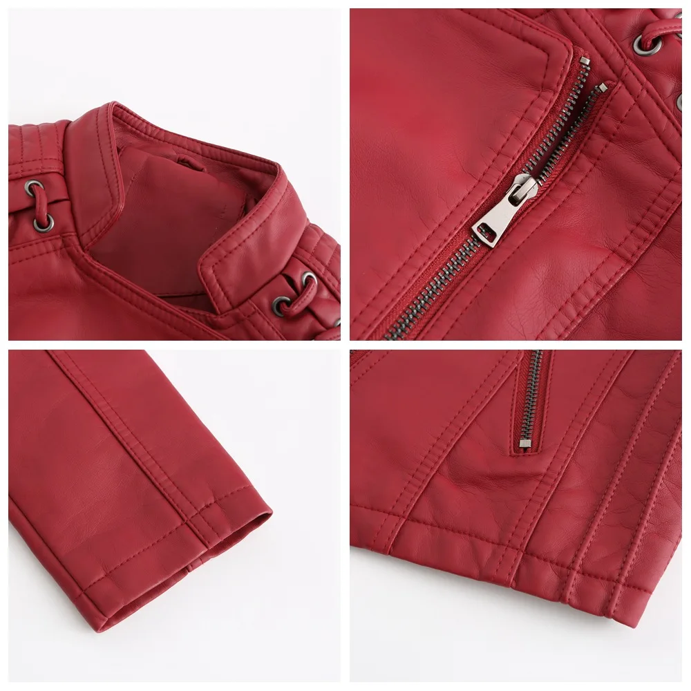 2023Spring Autumn Ladies Motorcycle Leather Jackets Women Turn-down Collar Zipper Slim Black Moto & Biker Jacket Female Leather