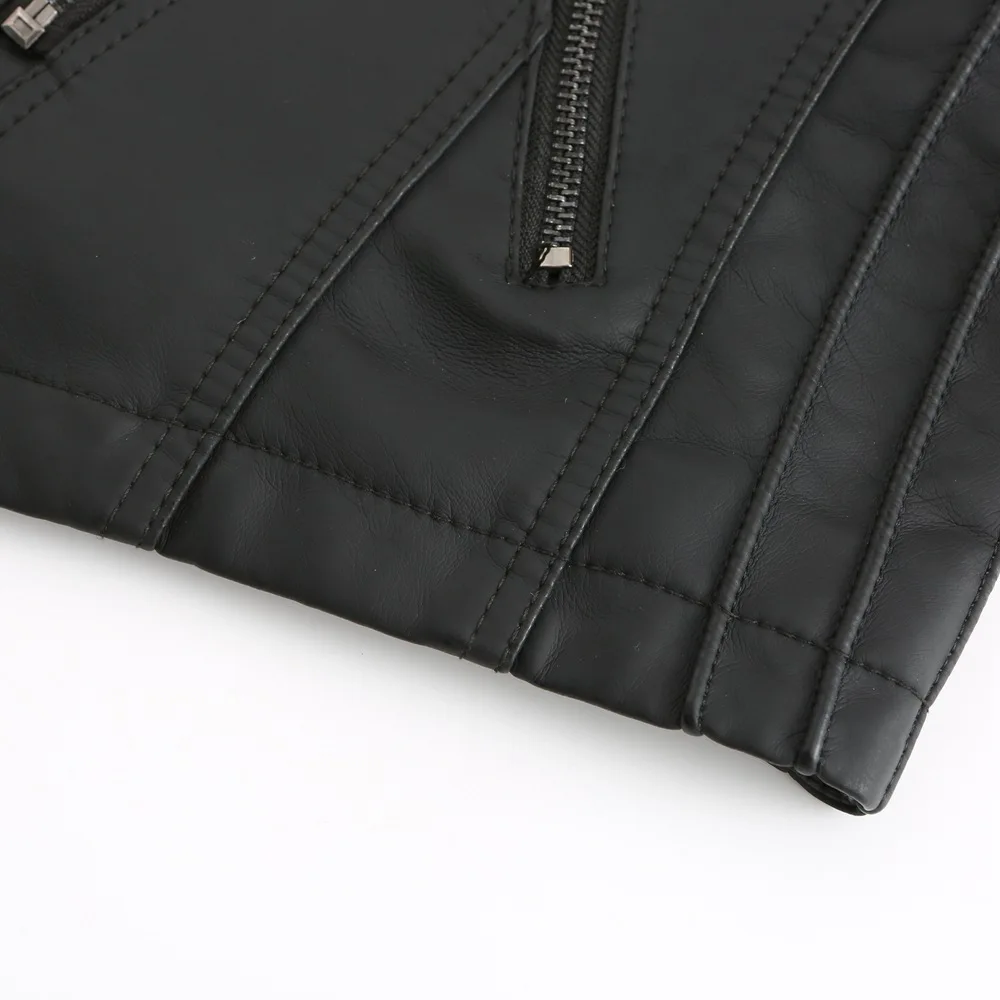 2023Spring Autumn Ladies Motorcycle Leather Jackets Women Turn-down Collar Zipper Slim Black Moto & Biker Jacket Female Leather