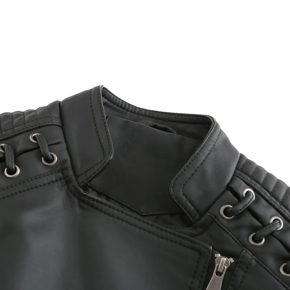 2023Spring Autumn Ladies Motorcycle Leather Jackets Women Turn-down Collar Zipper Slim Black Moto & Biker Jacket Female Leather