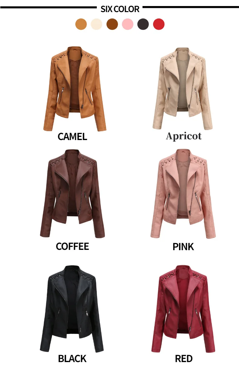 2023Spring Autumn Ladies Motorcycle Leather Jackets Women Turn-down Collar Zipper Slim Black Moto & Biker Jacket Female Leather