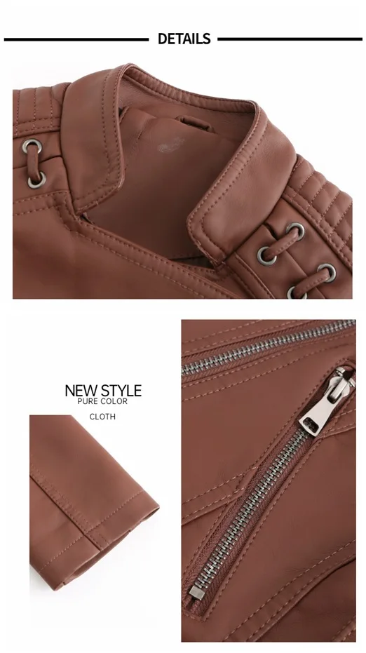 2023Spring Autumn Ladies Motorcycle Leather Jackets Women Turn-down Collar Zipper Slim Black Moto & Biker Jacket Female Leather