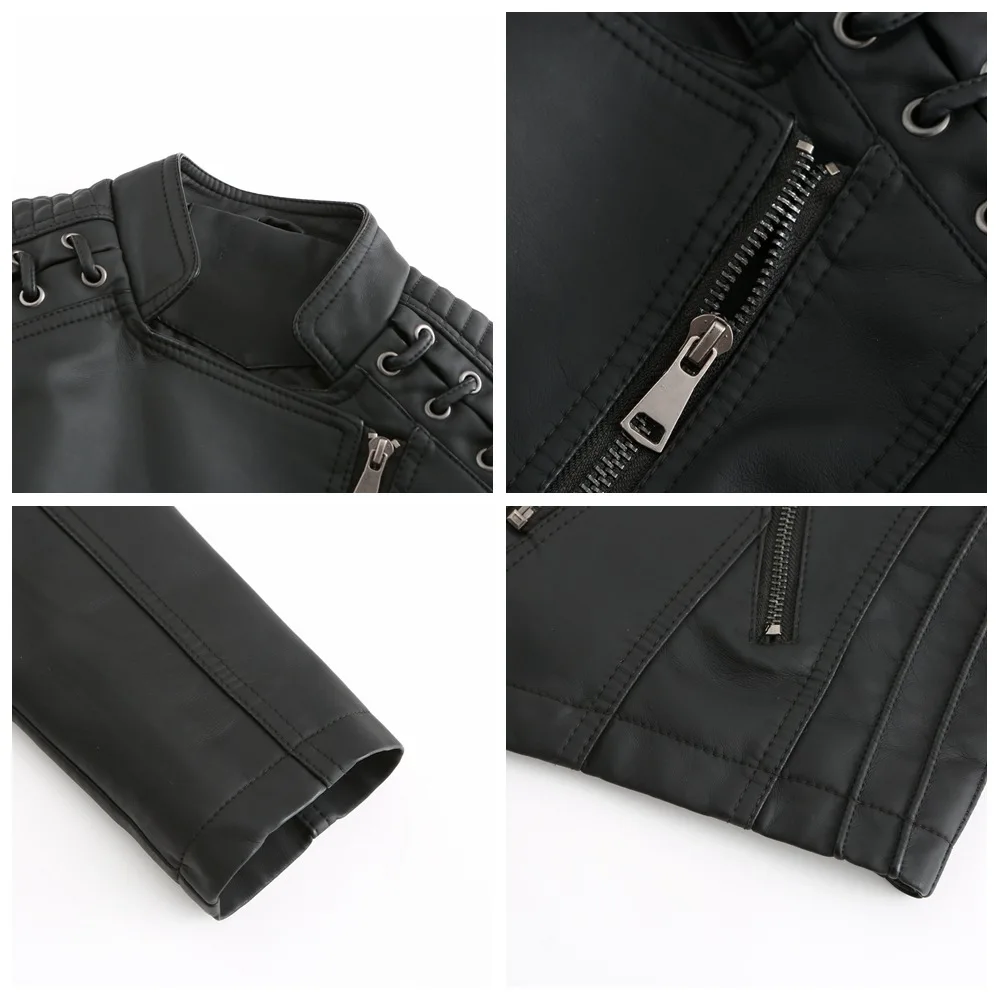 2023Spring Autumn Ladies Motorcycle Leather Jackets Women Turn-down Collar Zipper Slim Black Moto & Biker Jacket Female Leather