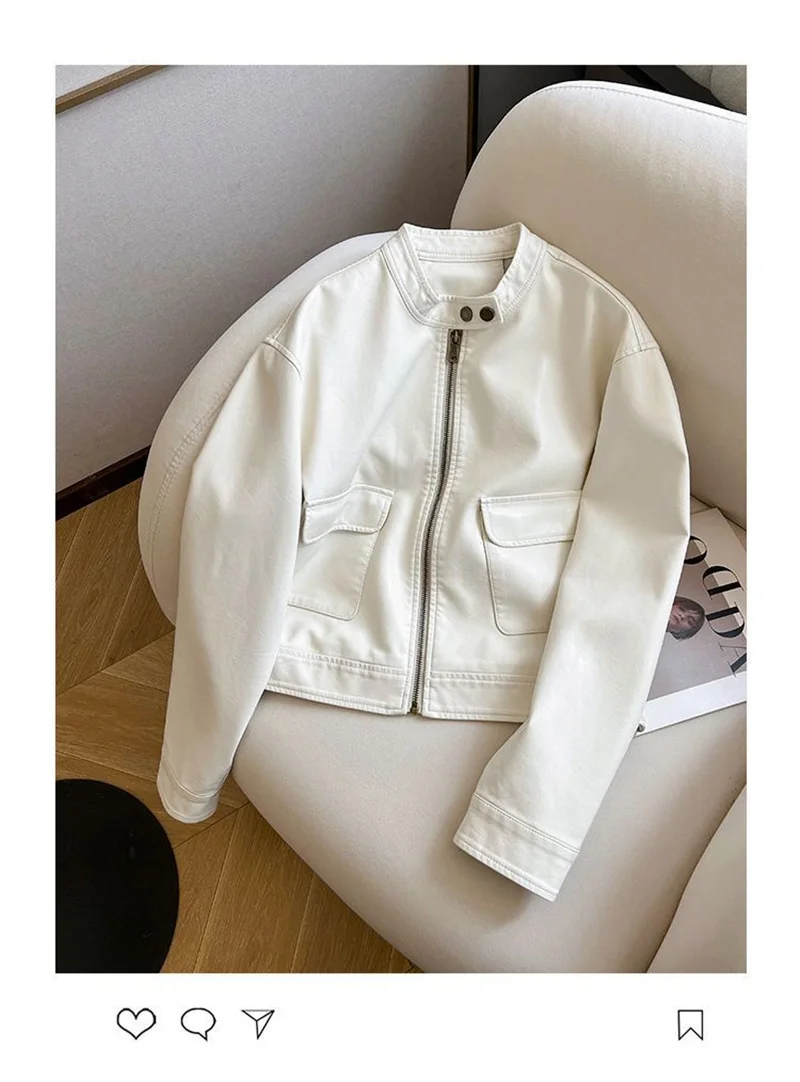 2025 Women Pu Leather Jacket Women Autumn Fashion Short Casual All-match Leather Tops Female Korean Loose Leather Lady Outerwear
