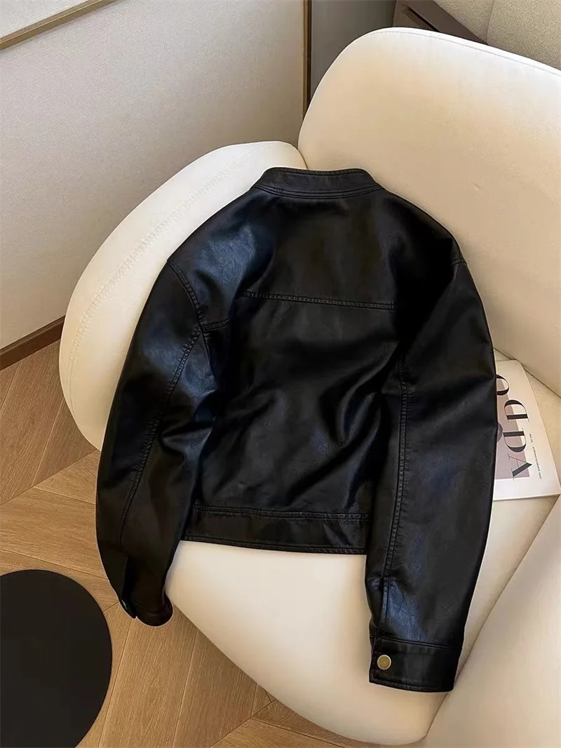 2025 Women Pu Leather Jacket Women Autumn Fashion Short Casual All-match Leather Tops Female Korean Loose Leather Lady Outerwear