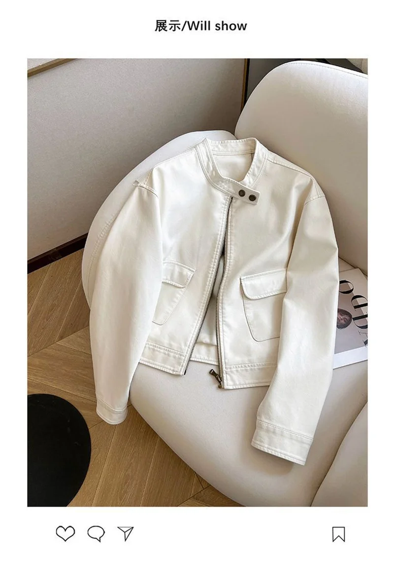 2025 Women Pu Leather Jacket Women Autumn Fashion Short Casual All-match Leather Tops Female Korean Loose Leather Lady Outerwear