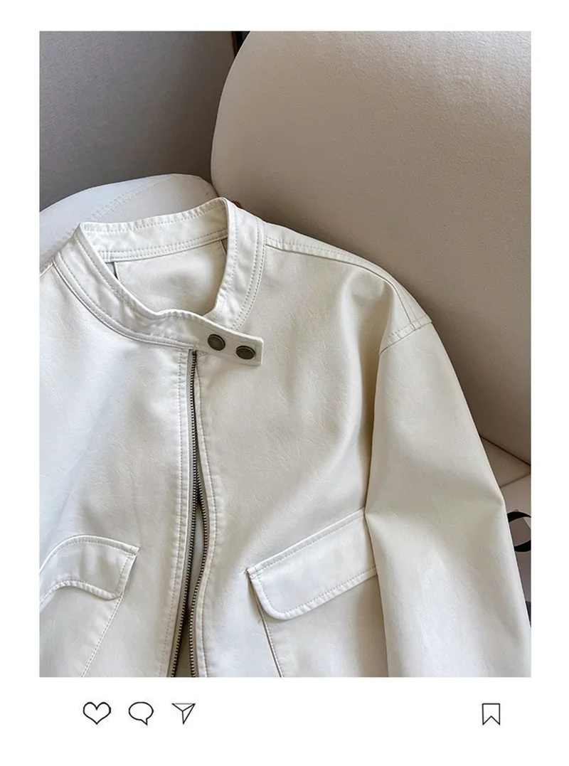 2025 Women Pu Leather Jacket Women Autumn Fashion Short Casual All-match Leather Tops Female Korean Loose Leather Lady Outerwear