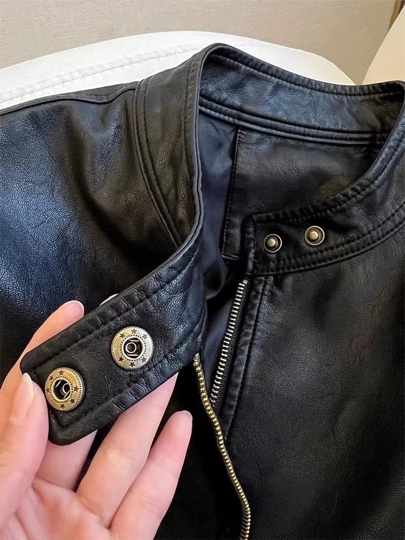 2025 Women Pu Leather Jacket Women Autumn Fashion Short Casual All-match Leather Tops Female Korean Loose Leather Lady Outerwear