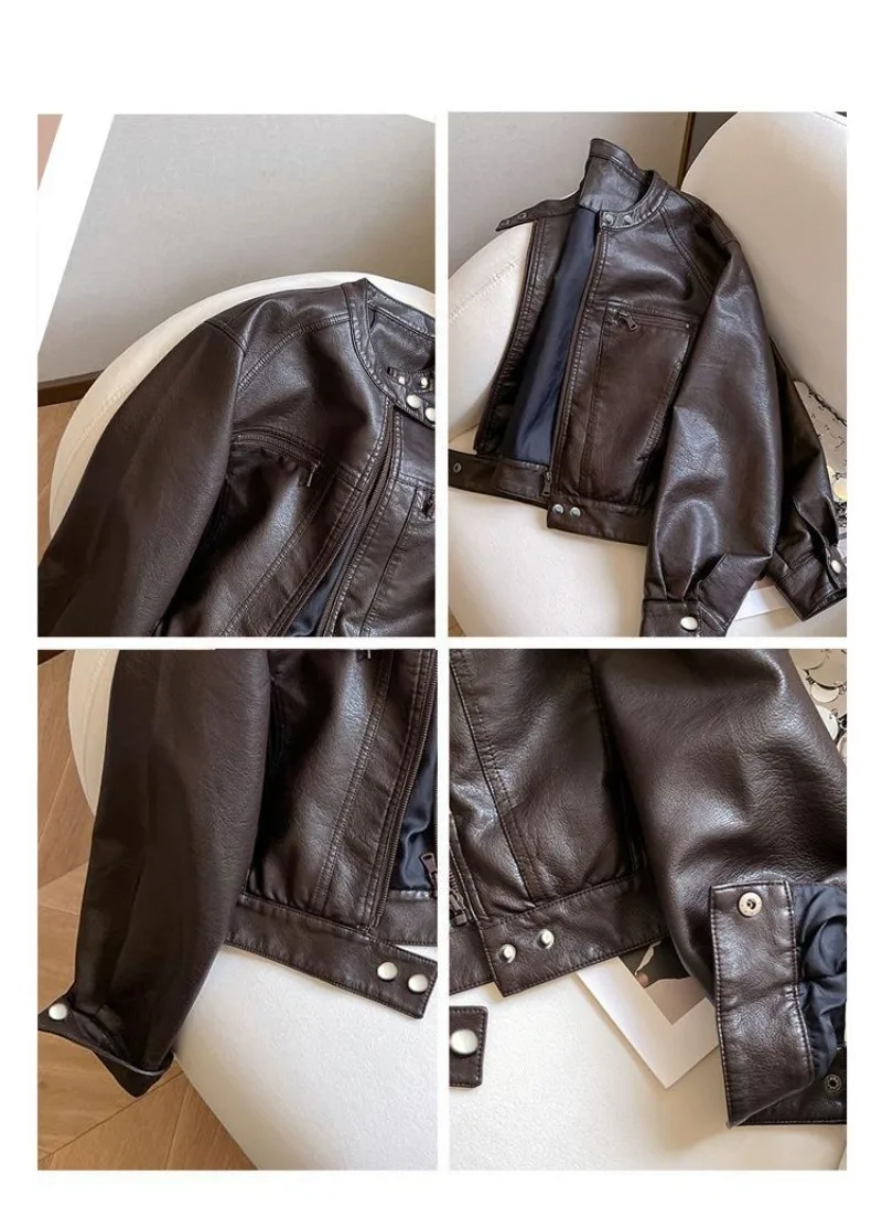 American Locomotive Clothing Short PU Leather Jacket Women's 2025 Spring And Autumn New Small Design Stand-Up Collar Jacket tide
