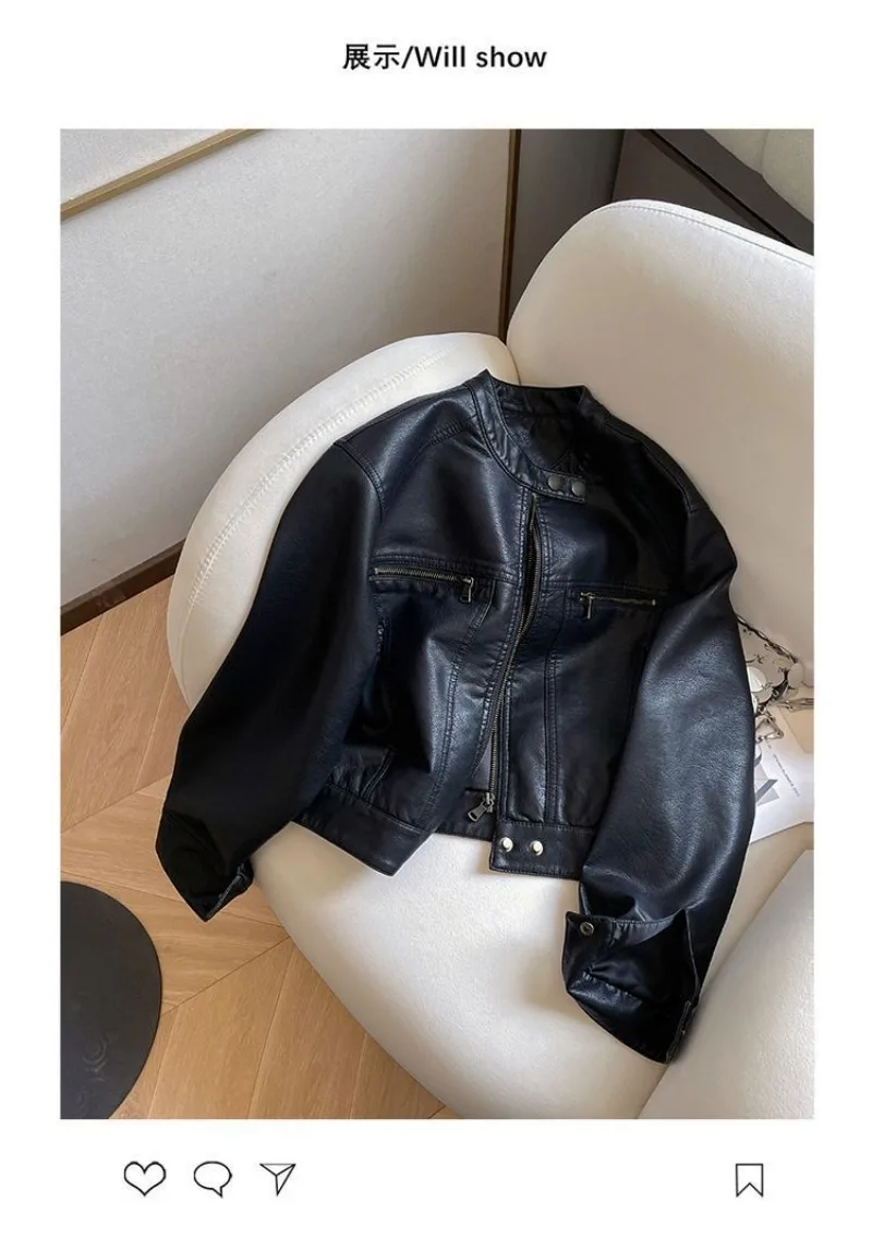 American Locomotive Clothing Short PU Leather Jacket Women's 2025 Spring And Autumn New Small Design Stand-Up Collar Jacket tide