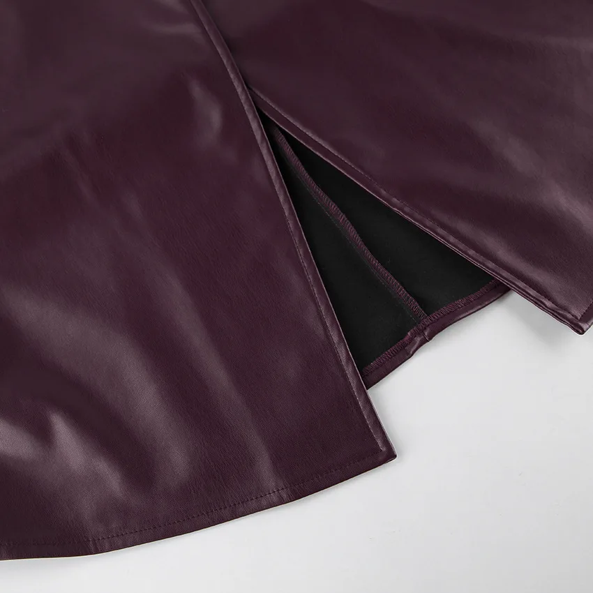 Lady Retro Burgundy Belted Leather Jacket Fashion Solid Stand Collar Long-sleeved Cropped Coat 2026 Women Daily Street Outerwear