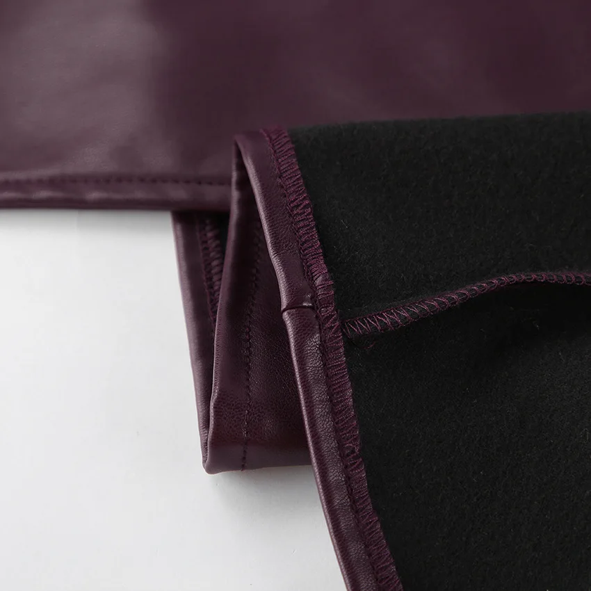 Lady Retro Burgundy Belted Leather Jacket Fashion Solid Stand Collar Long-sleeved Cropped Coat 2026 Women Daily Street Outerwear
