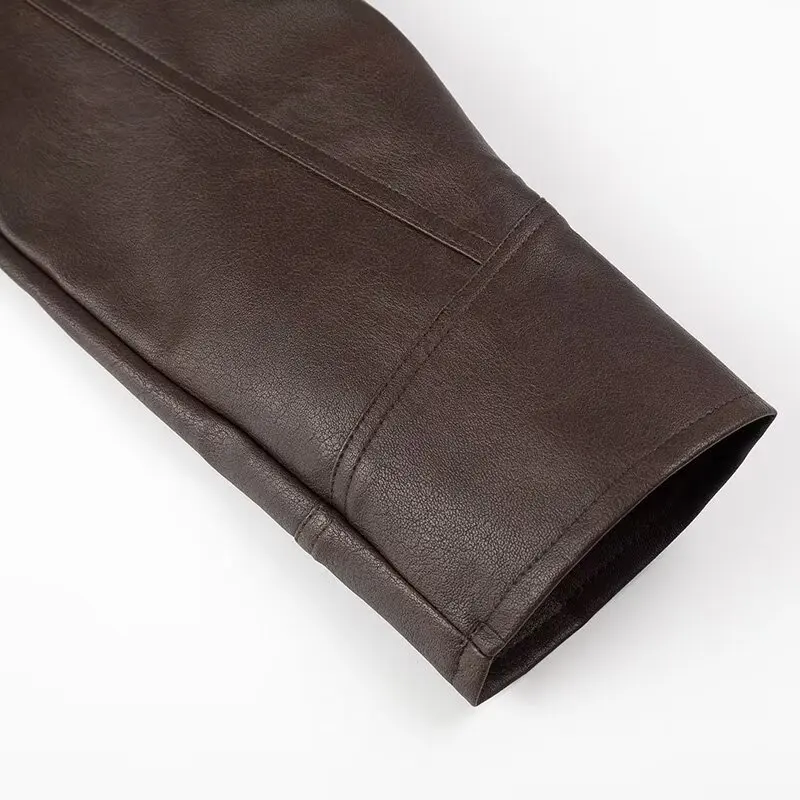 Mauroicardi Spring Autumn Short Retro Brown Pu Leather Jacket Women Sashes Lace Up Luxury Designer Emo Clothes European Fashion