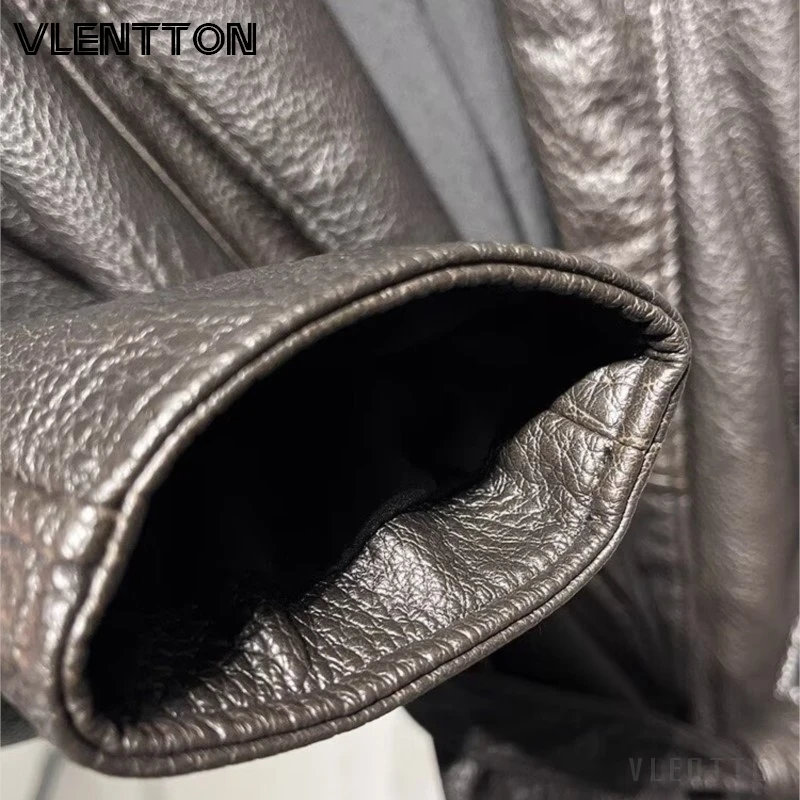 High Quality Women Brown Faux Leather Jacket With Belted Blazer Coat Textured Peplum Waist Casual Outerwear Autumn Winter