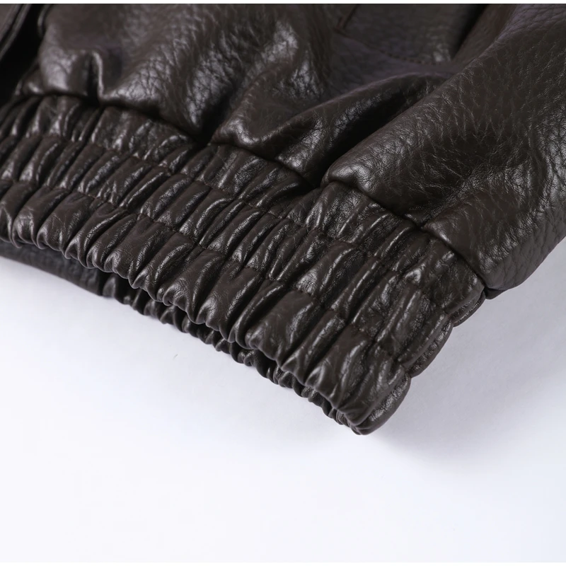 Street Waist Cinching Leather Jacket Women Loose Solid Stand Collar Zipper Pocket Jackets 2026 Spring Lady New Fashion Outwear