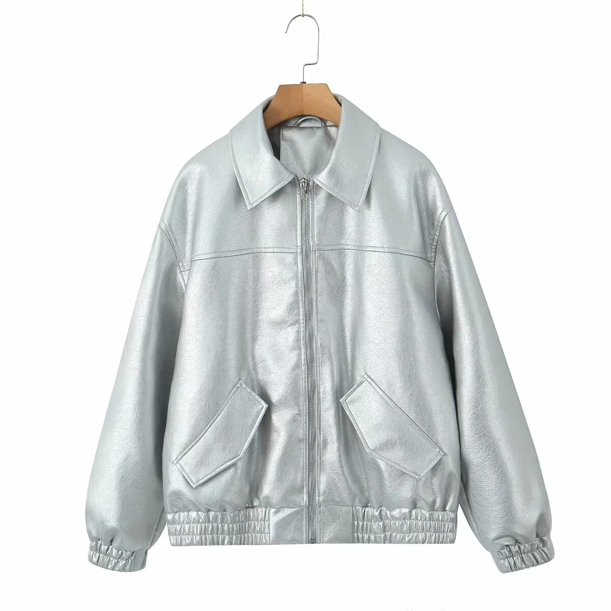 2026 Fashion Streetwear Women Retro Loose Black PU Faux Leather Jacket Spring Autumn Lady Vintage Zipper Coat Moto Biker Outwear