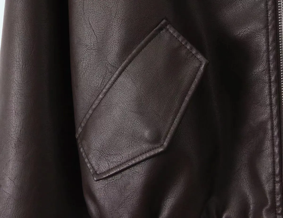 2026 Fashion Streetwear Women Retro Loose Black PU Faux Leather Jacket Spring Autumn Lady Vintage Zipper Coat Moto Biker Outwear