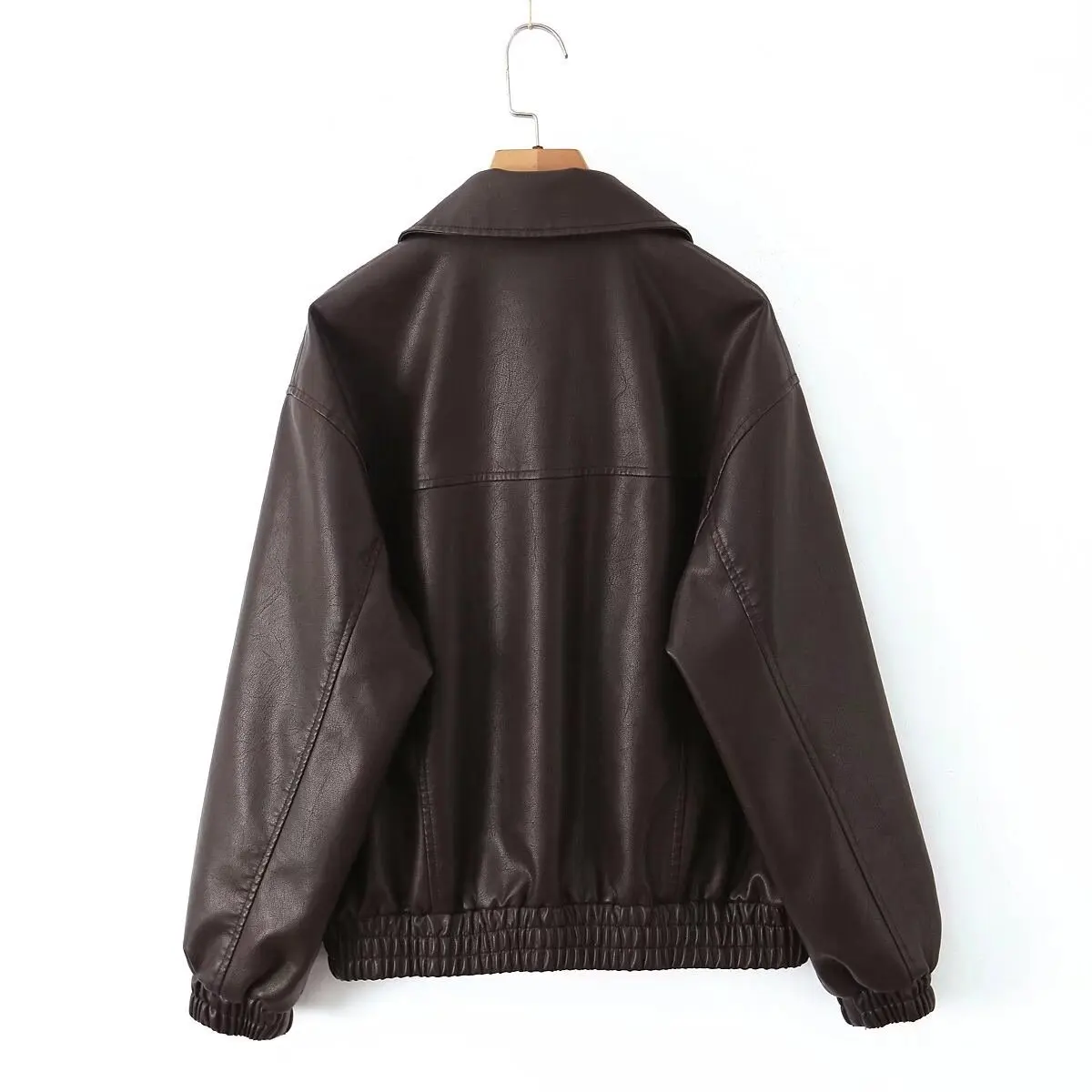 2026 Fashion Streetwear Women Retro Loose Black PU Faux Leather Jacket Spring Autumn Lady Vintage Zipper Coat Moto Biker Outwear