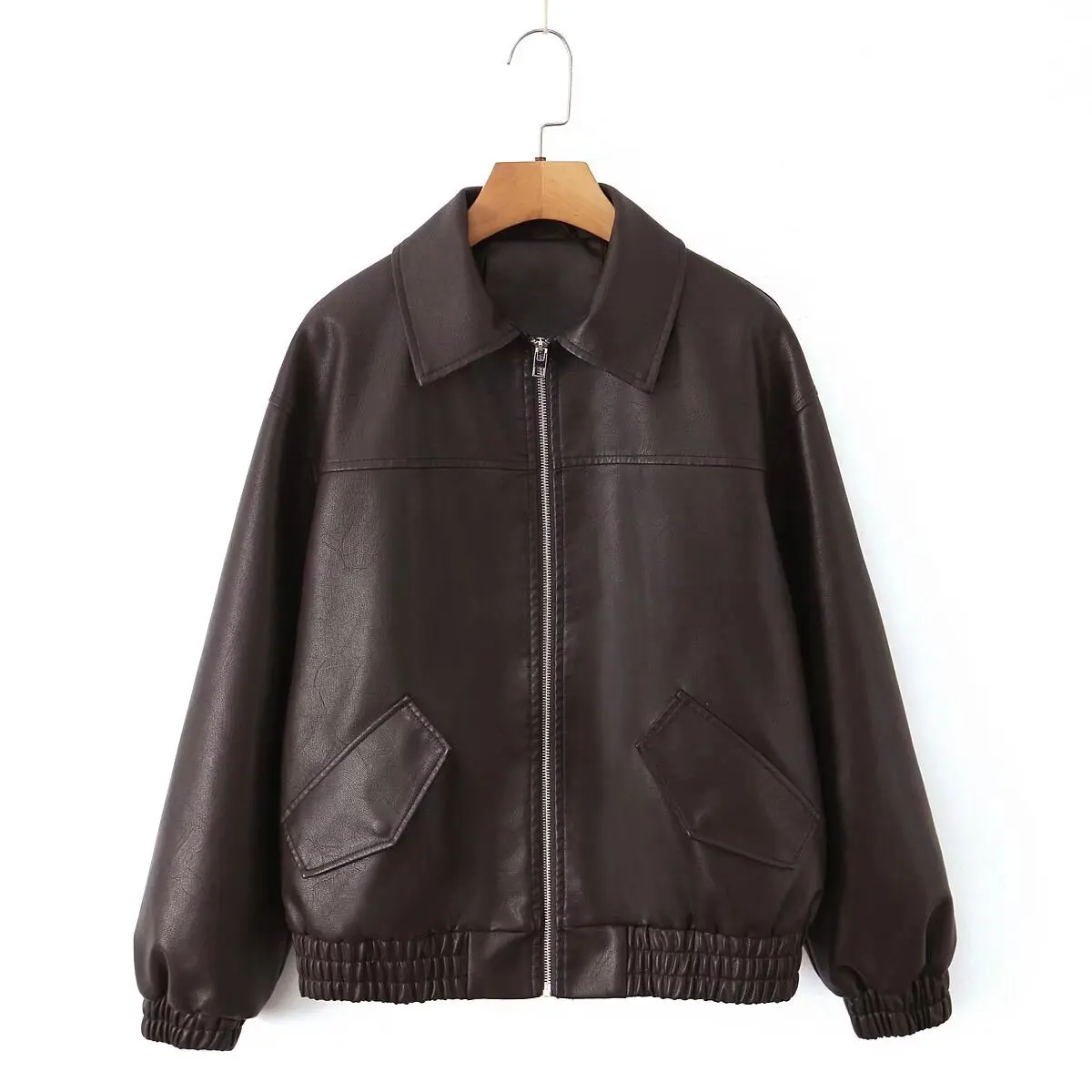 2026 Fashion Streetwear Women Retro Loose Black PU Faux Leather Jacket Spring Autumn Lady Vintage Zipper Coat Moto Biker Outwear