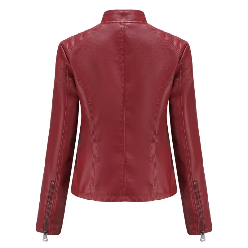 Women coat Autumn New Casual Leather Jacket Standing Collar Long Sleeve Jacket Slim Solid Color Coat Streetwear Zipper Jacket