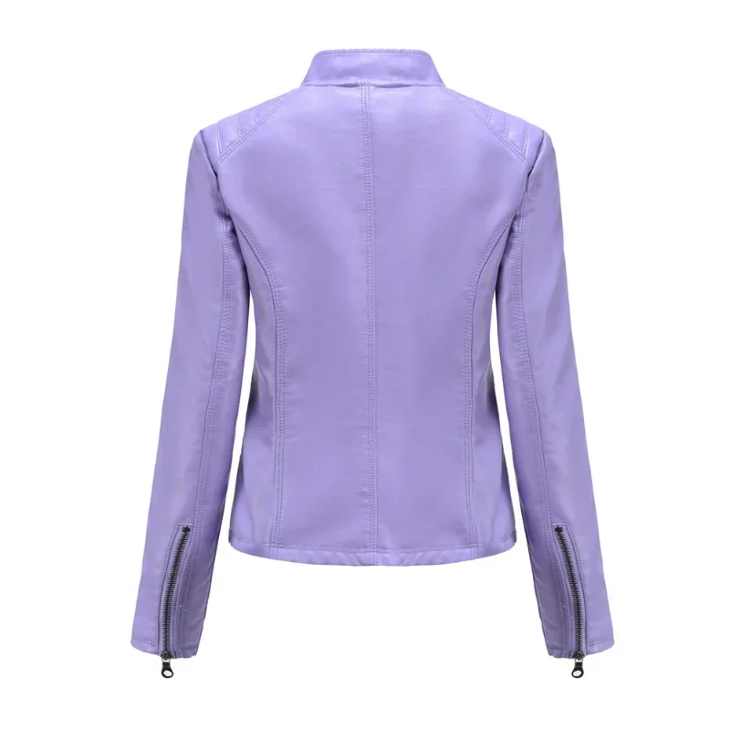Women coat Autumn New Casual Leather Jacket Standing Collar Long Sleeve Jacket Slim Solid Color Coat Streetwear Zipper Jacket