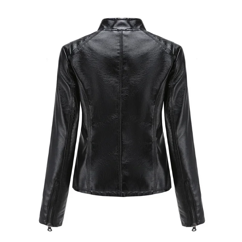 Women coat Autumn New Casual Leather Jacket Standing Collar Long Sleeve Jacket Slim Solid Color Coat Streetwear Zipper Jacket