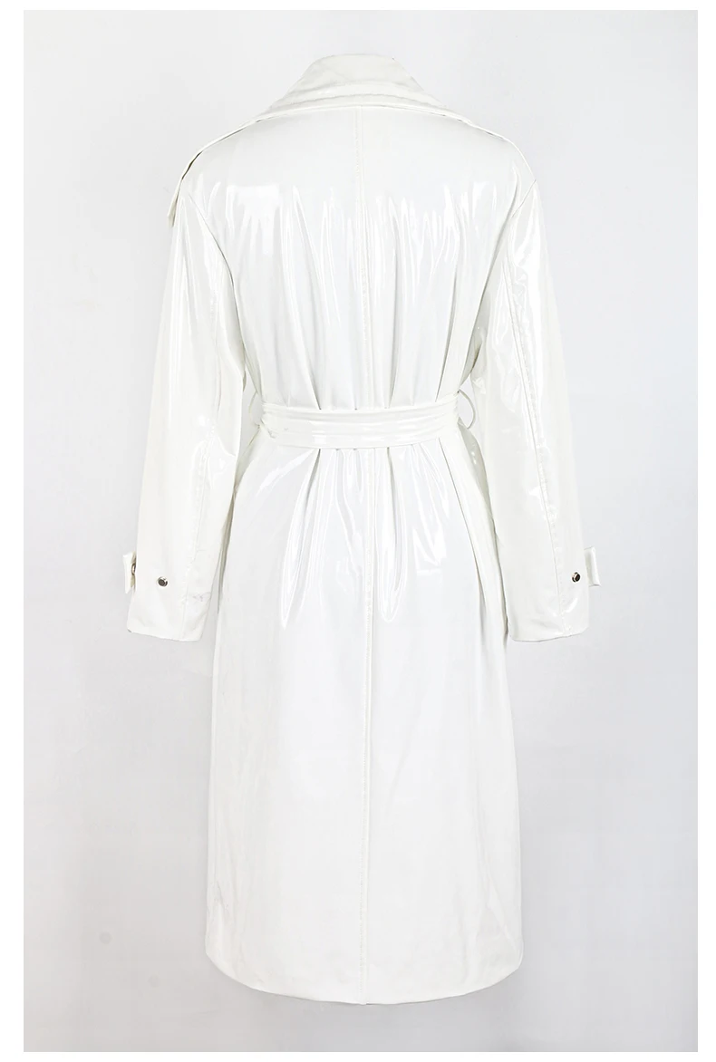 Nerazzurri Autumn Long Loose White Orange Shiny Reflective Patent Leather Trench Coat for Women Sashes Single Breasted Fashion