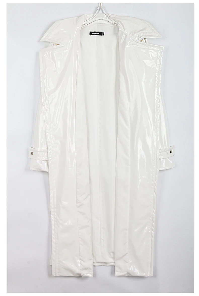Nerazzurri Autumn Long Loose White Orange Shiny Reflective Patent Leather Trench Coat for Women Sashes Single Breasted Fashion