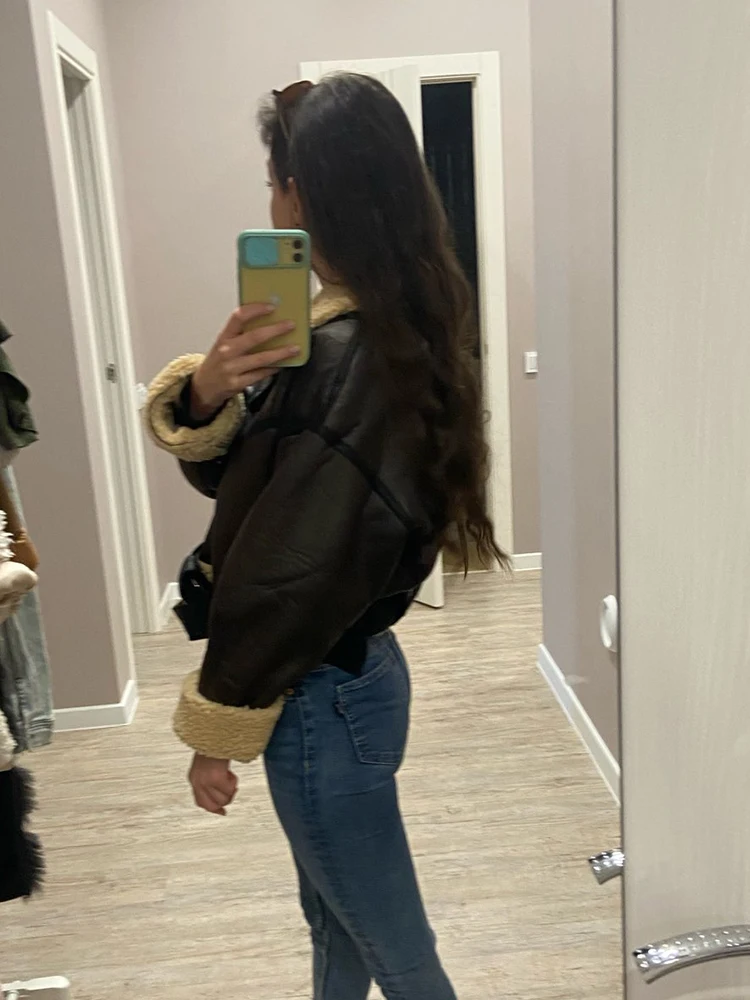 Ailegogo Winter Women Streetwear Faux Lamb Leather Fur Short Jacket with Belt Moto Biker Thick Warm Sheepskin Coat Outwear