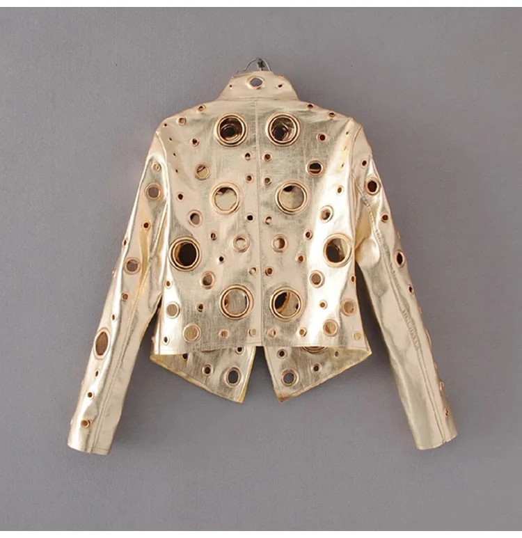 Lautaro Runway Cut Out Short Faux Leather Jacket Golden Rivet Cool Stylish Designer Clothes Women European American Fashion 2022