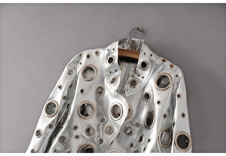 Lautaro Runway Cut Out Short Faux Leather Jacket Golden Rivet Cool Stylish Designer Clothes Women European American Fashion 2022