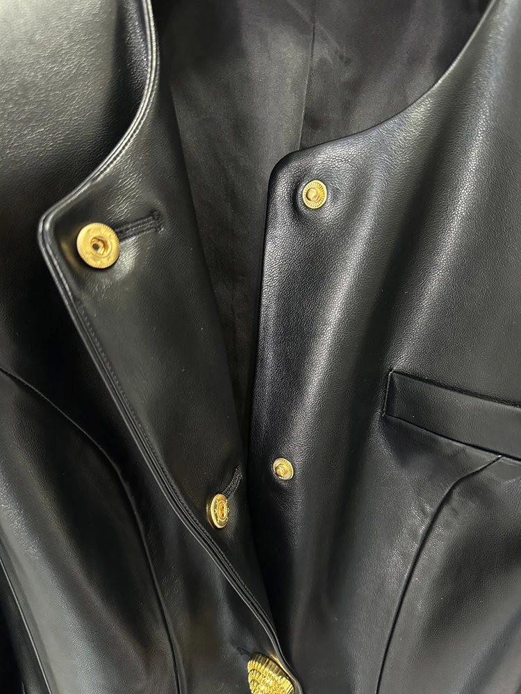 HIGH STREET Newest 2026 Designer Jacket Women's Slim Fitting Snail Button Artificial Leather Blazer