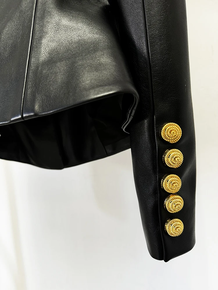 HIGH STREET Newest 2026 Designer Jacket Women's Slim Fitting Snail Button Artificial Leather Blazer