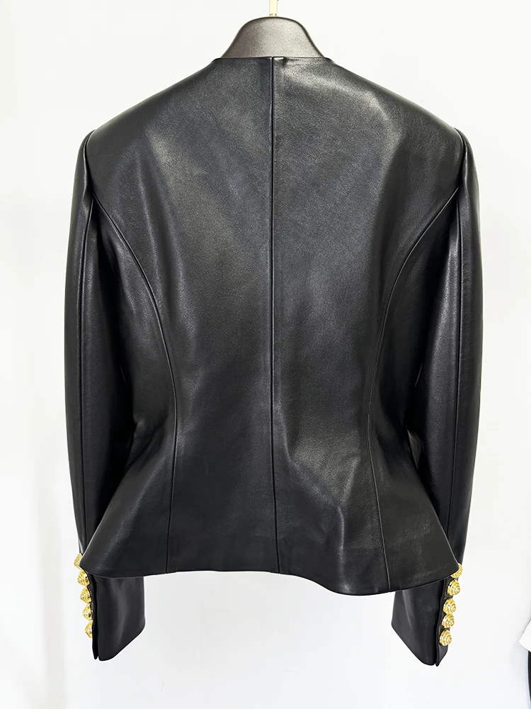 HIGH STREET Newest 2026 Designer Jacket Women's Slim Fitting Snail Button Artificial Leather Blazer