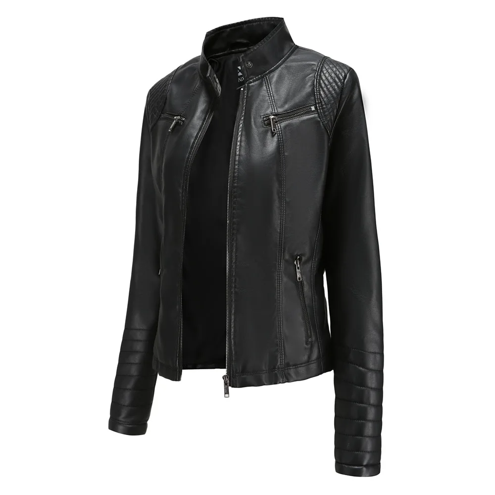 Faux Leather Motorcycle Jacket for Women, Female Coat, Moto Biker, Purple, Black, Zipper windproof jacket leather jacket
