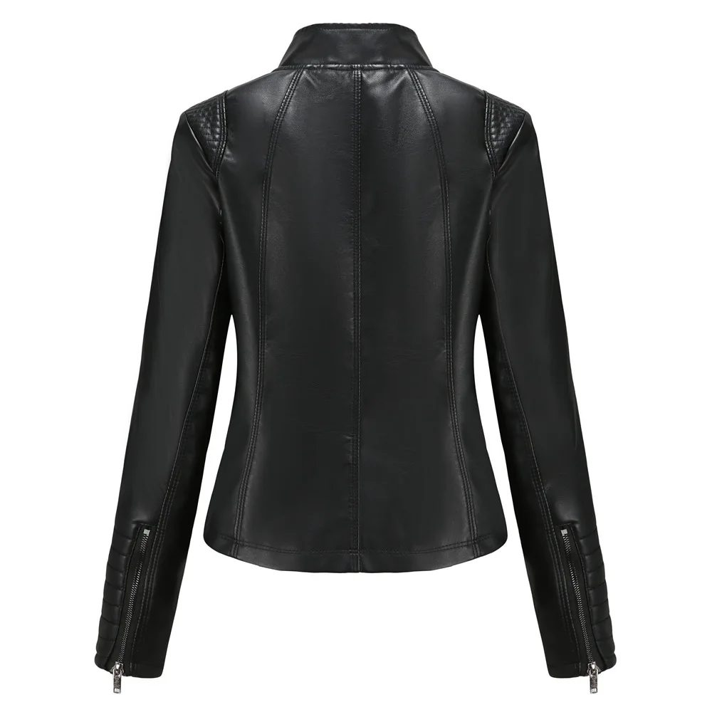 Faux Leather Motorcycle Jacket for Women, Female Coat, Moto Biker, Purple, Black, Zipper windproof jacket leather jacket