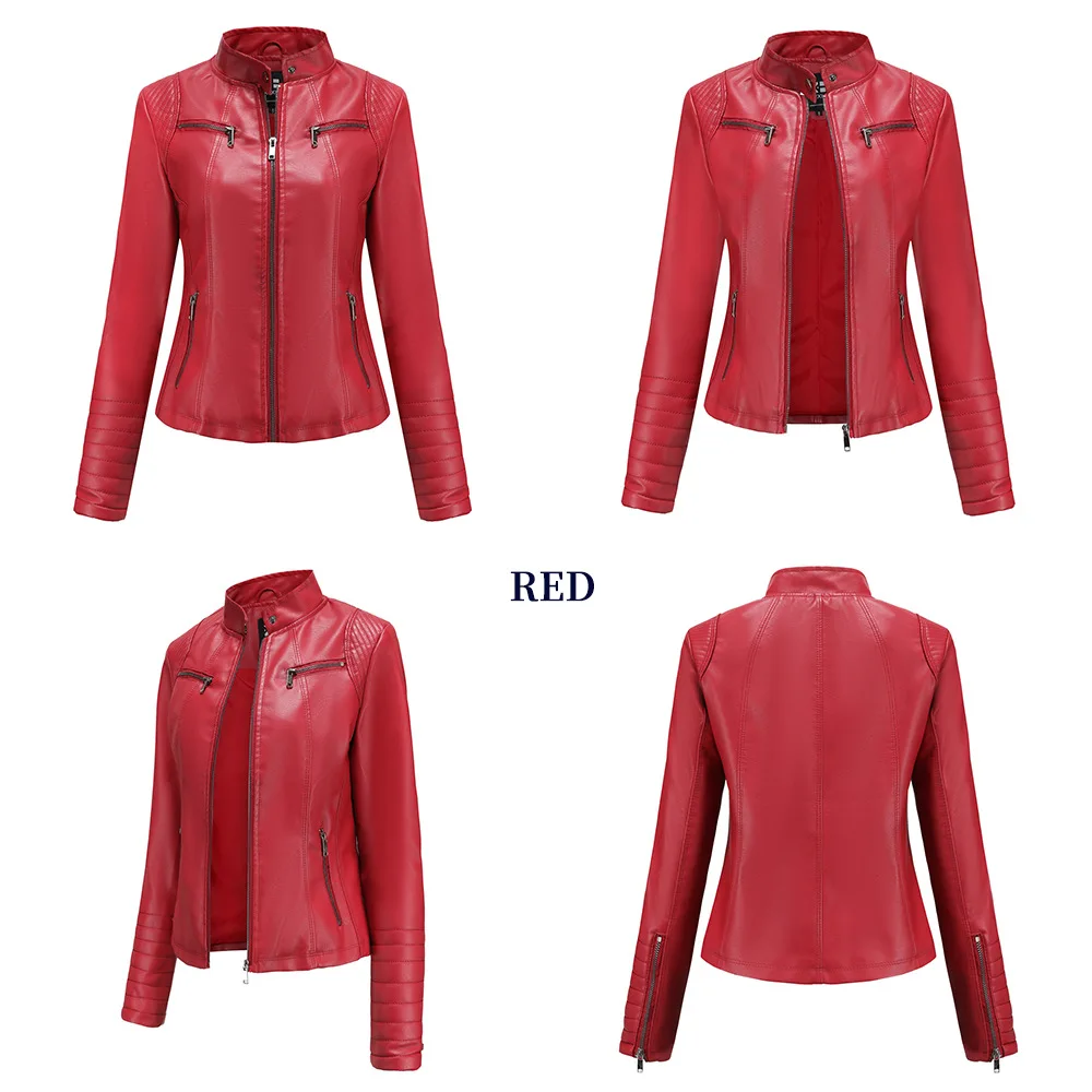Faux Leather Motorcycle Jacket for Women, Female Coat, Moto Biker, Purple, Black, Zipper windproof jacket leather jacket