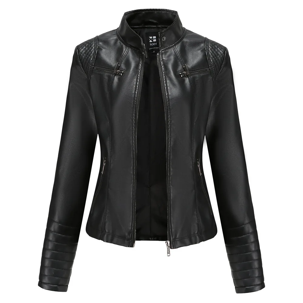 Faux Leather Motorcycle Jacket for Women, Female Coat, Moto Biker, Purple, Black, Zipper windproof jacket leather jacket
