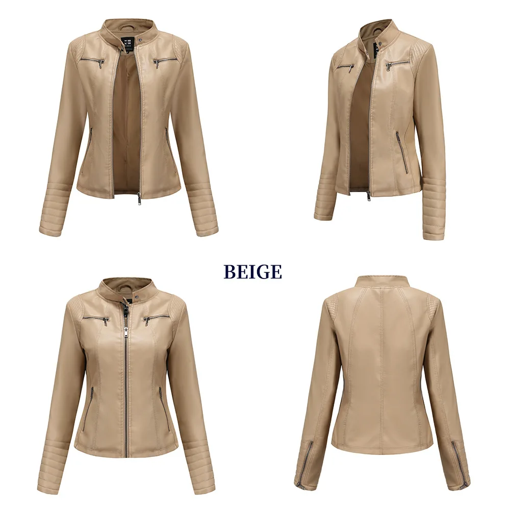 Faux Leather Motorcycle Jacket for Women, Female Coat, Moto Biker, Purple, Black, Zipper windproof jacket leather jacket