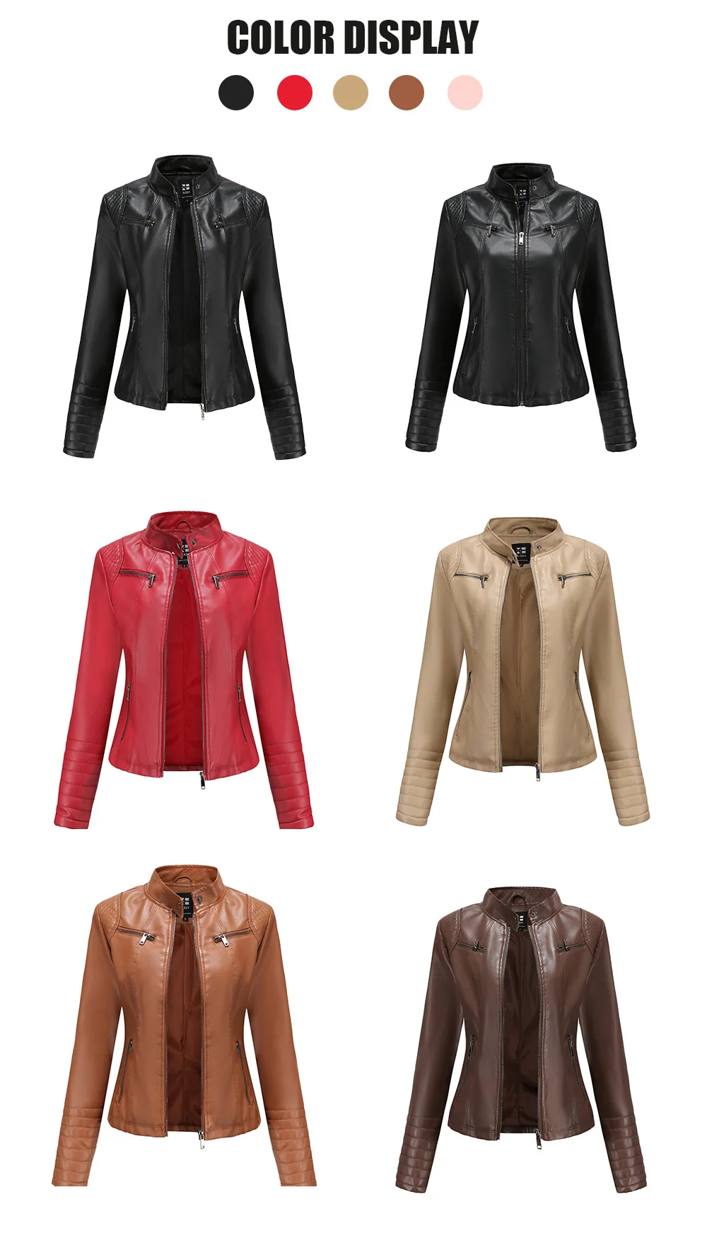 Faux Leather Motorcycle Jacket for Women, Female Coat, Moto Biker, Purple, Black, Zipper windproof jacket leather jacket