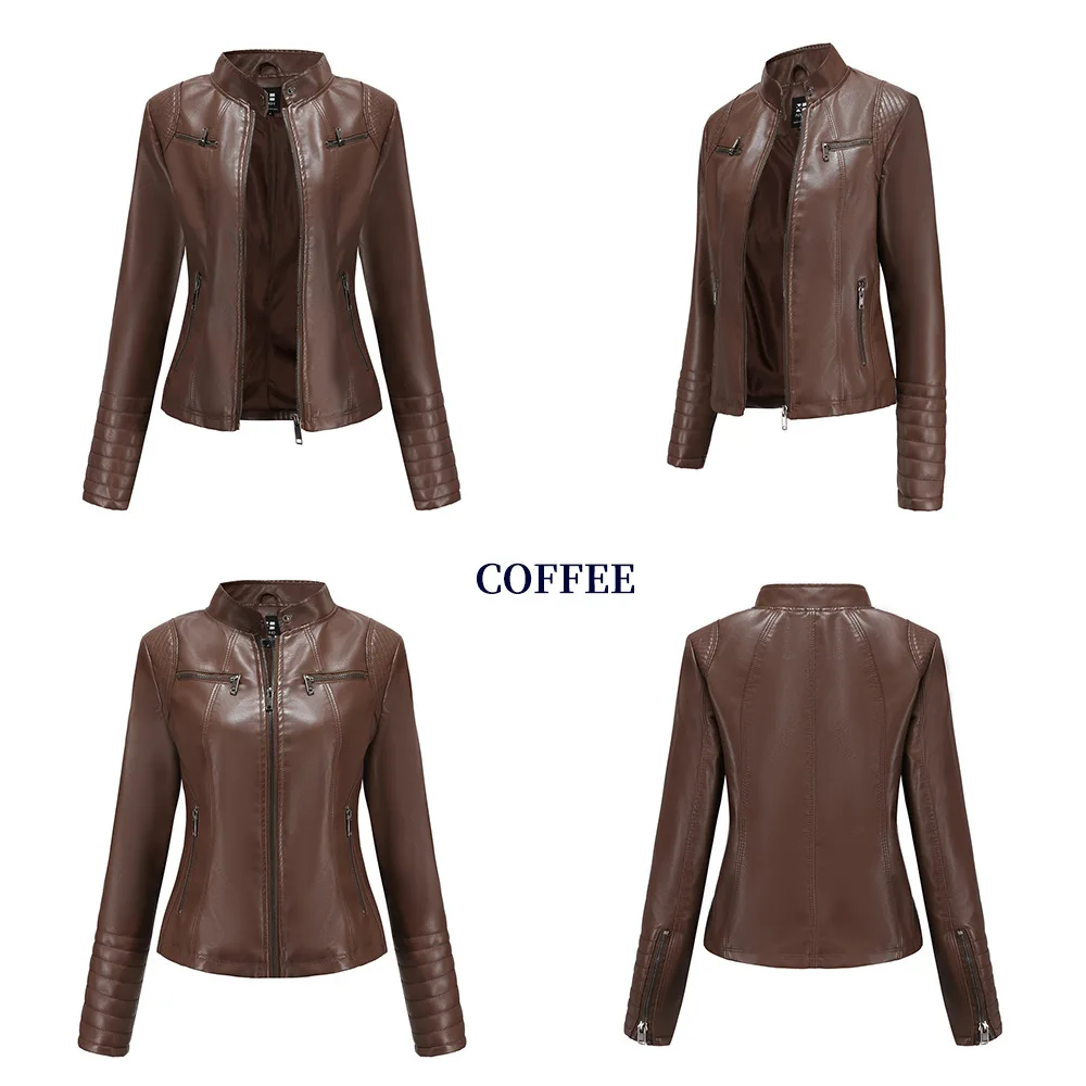 Faux Leather Motorcycle Jacket for Women, Female Coat, Moto Biker, Purple, Black, Zipper windproof jacket leather jacket