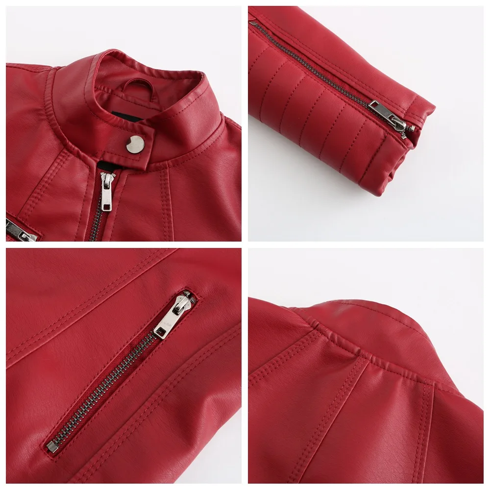 Faux Leather Motorcycle Jacket for Women, Female Coat, Moto Biker, Purple, Black, Zipper windproof jacket leather jacket