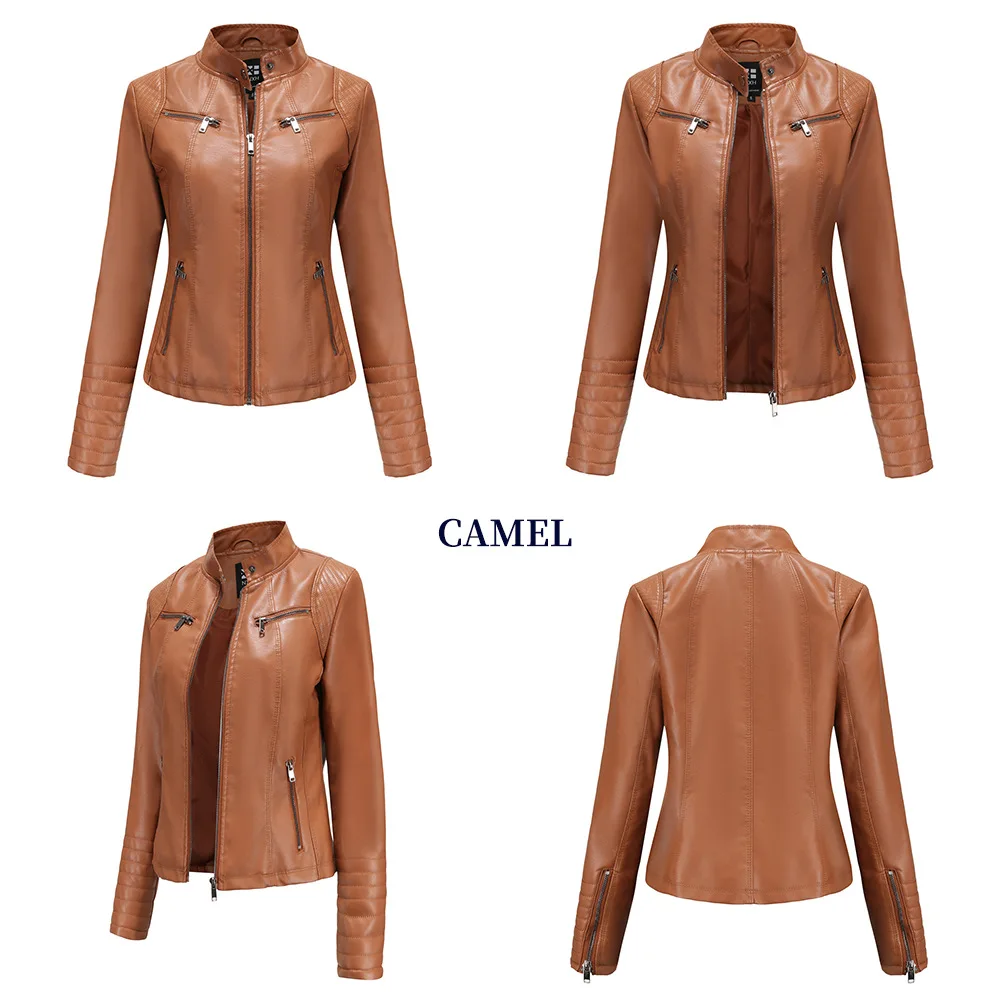 Faux Leather Motorcycle Jacket for Women, Female Coat, Moto Biker, Purple, Black, Zipper windproof jacket leather jacket